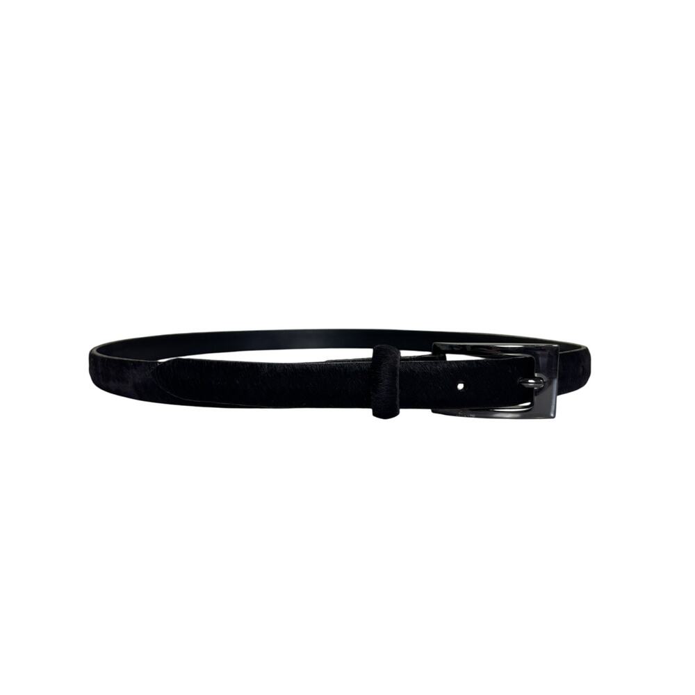 WCM Women’s Black Slim Faux Fur Belt Silver Buckle M Mob Wife Office Goth